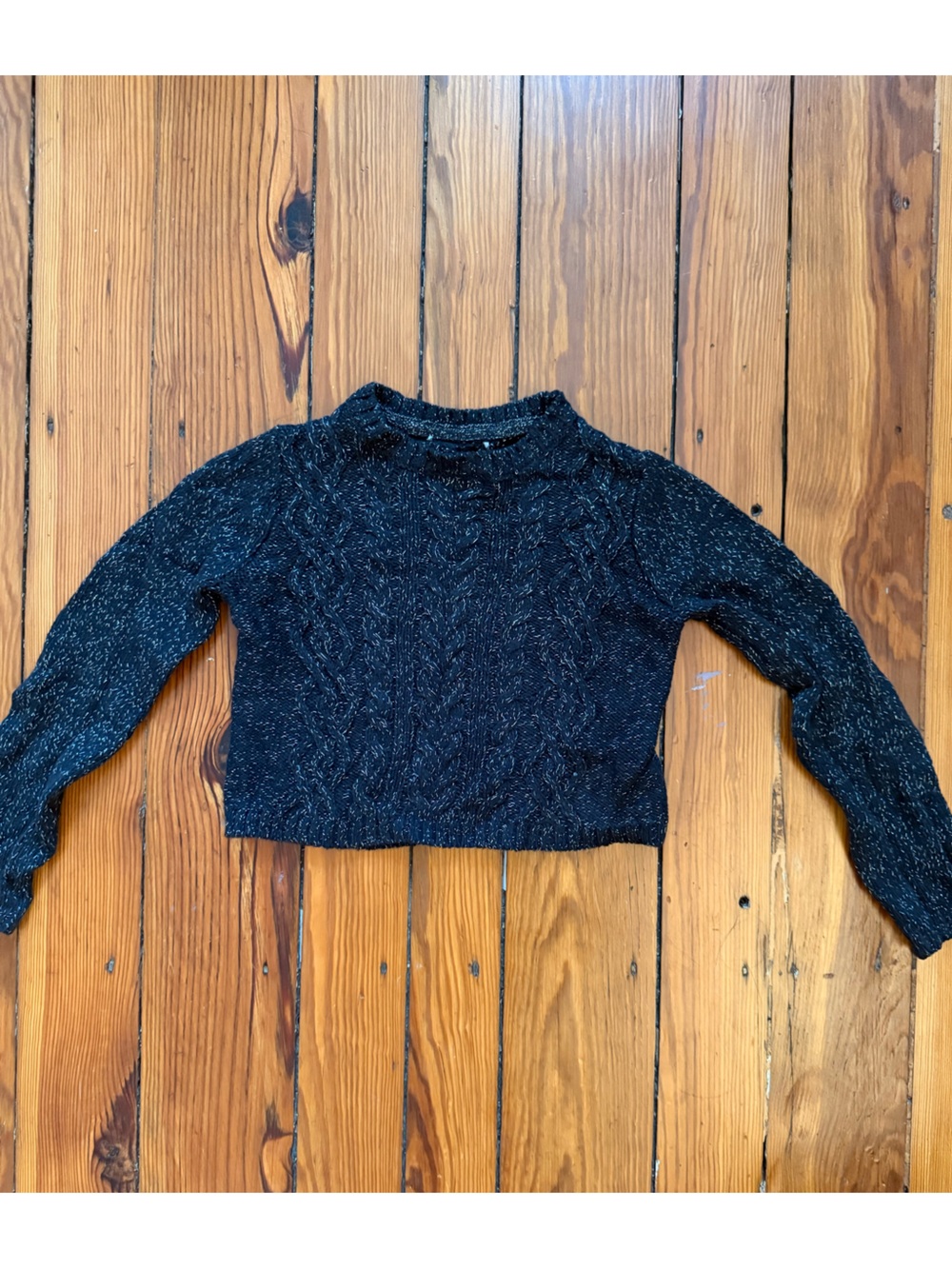 Old Navy Black Speckled Cable-Knit Cropped Sweater